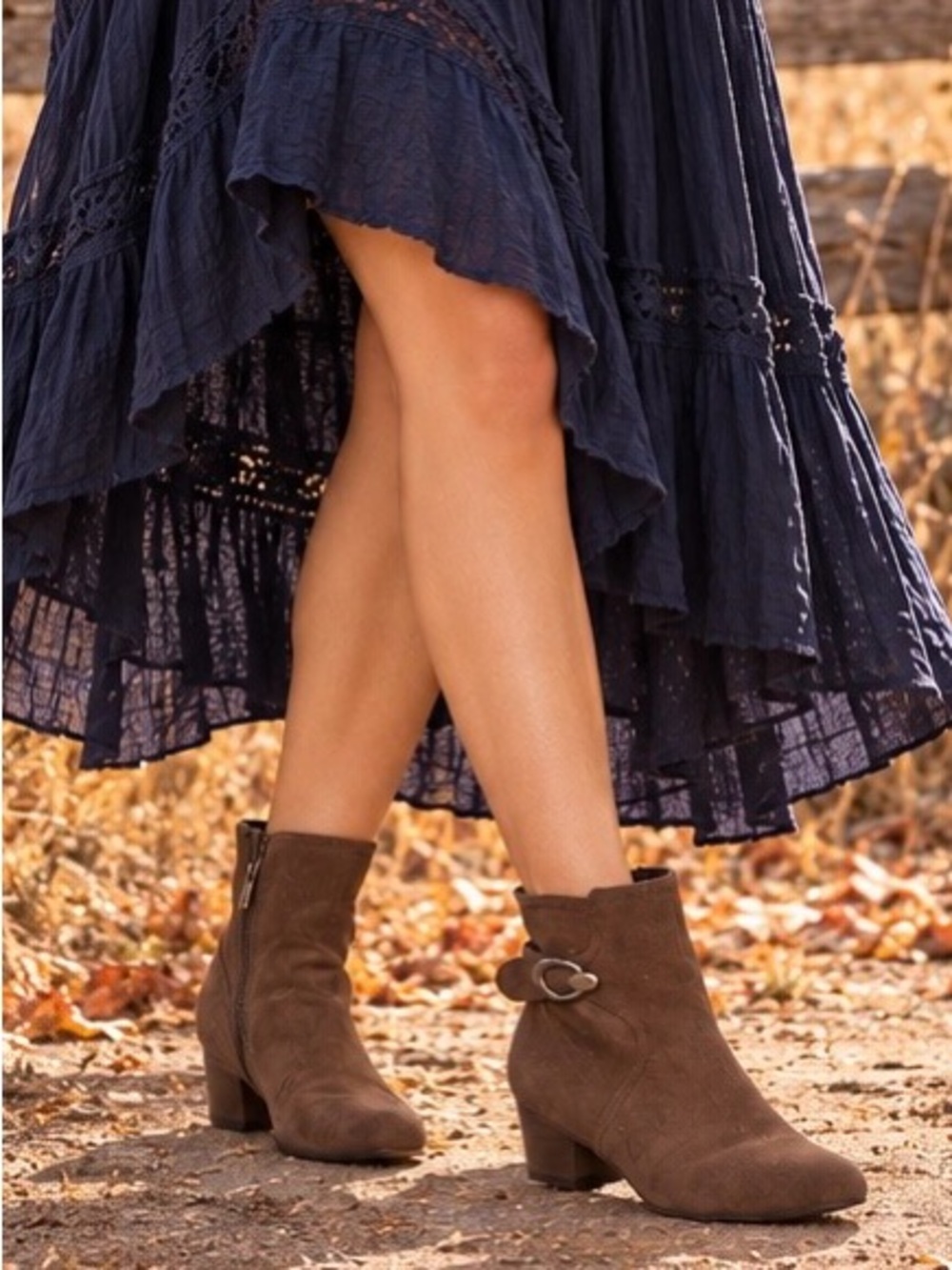 Impo Glenanne Brown Faux Suede Ankle Boots Gold Hardware Size 8M
